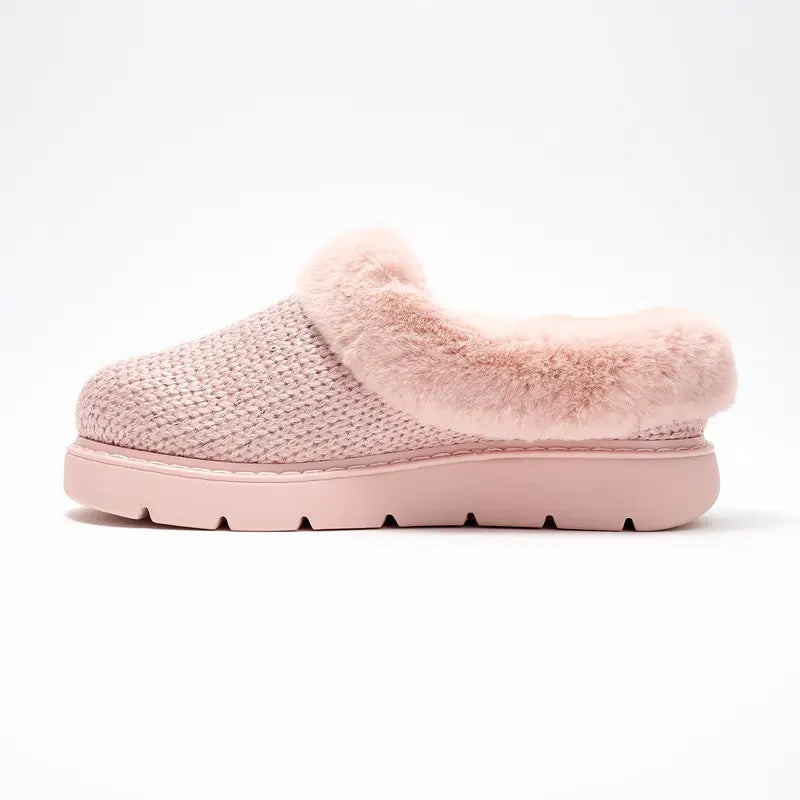 Women's Metallic Sweater Knit Slippers – Cozy & Lightweight Slip-On Shoes