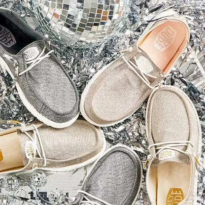 Women's Wendy Metallic Sparkle Slip-On Shoes – Stylish & Comfortable Everyday Casual Shoes