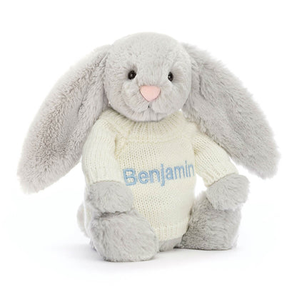 Bashful Silver Bunny with Personalized Cream Jumper