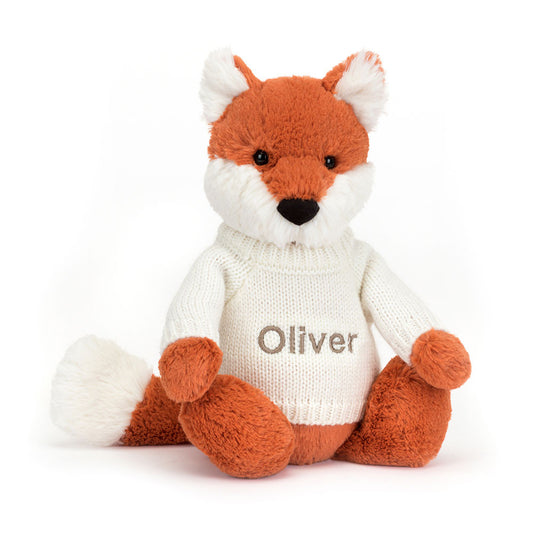 Bashful Fox Cub with Personalized Cream Jumper