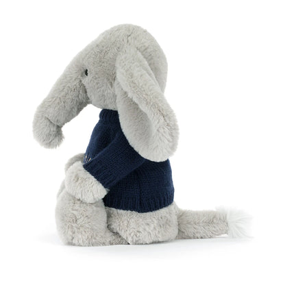Bashful Luxe Elephant Thuddeus with Personalized Navy Jumper