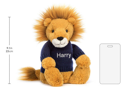 Bashful Lion with Personalized Navy Jumper