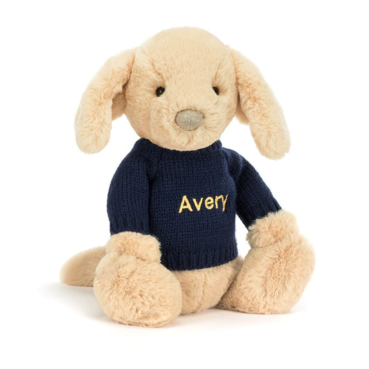 Bashful Luxe Puppy Orlando with Personalized Navy Jumper