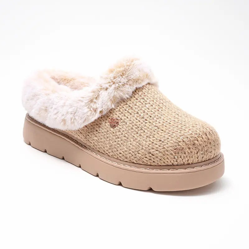 Women's Metallic Sweater Knit Slippers – Cozy & Lightweight Slip-On Shoes