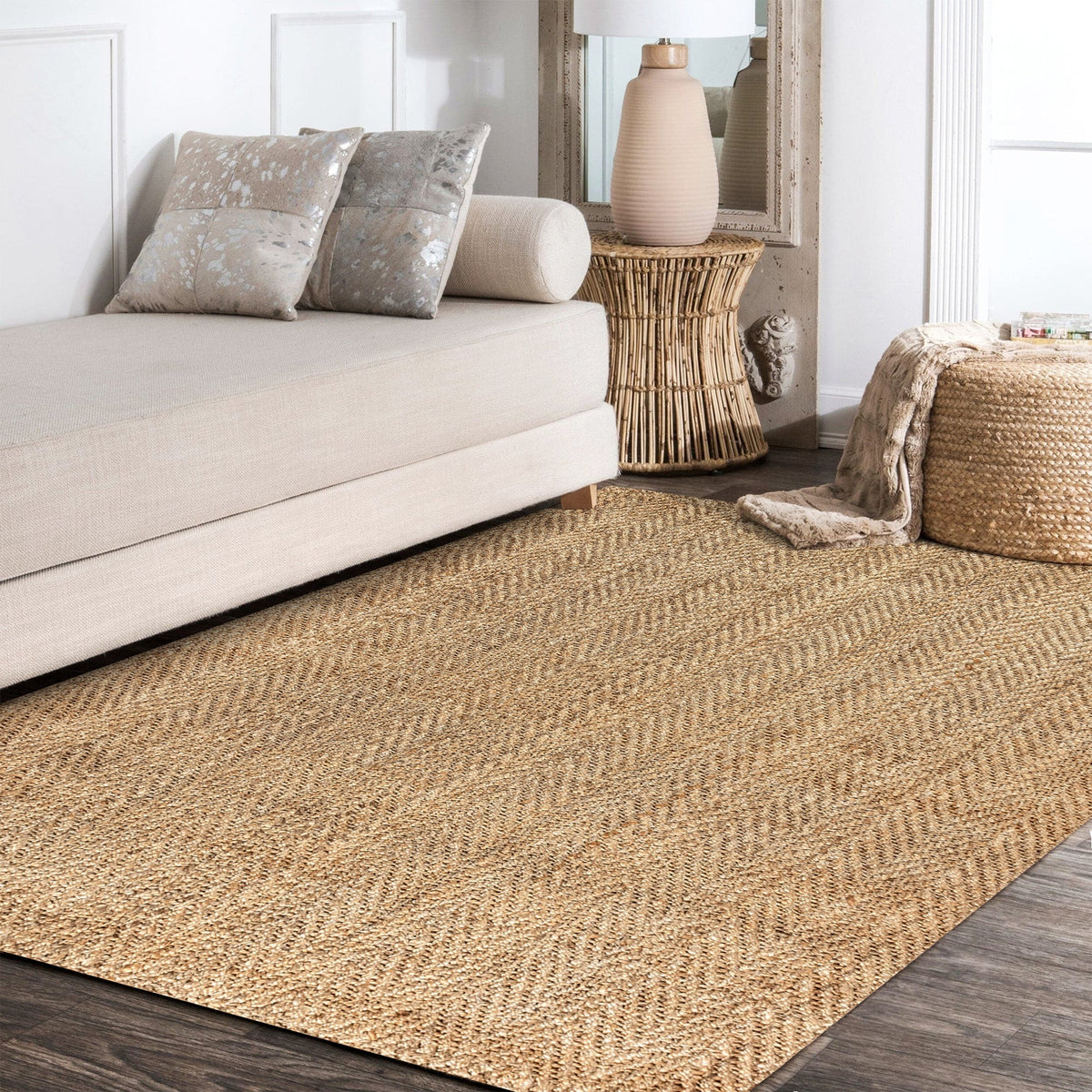 Espina Hand Woven Herringbone Chunky Jute Area Rug