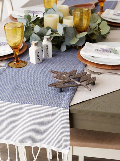 French Blue Bordered Dobby 15"X108" Table Runner