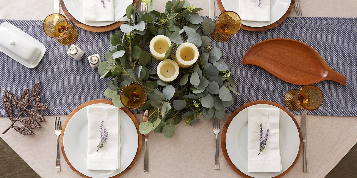 French Blue Bordered Dobby 15"X108" Table Runner