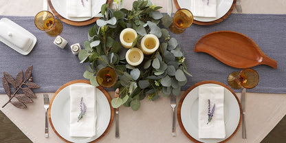 French Blue Bordered Dobby 15"X108" Table Runner