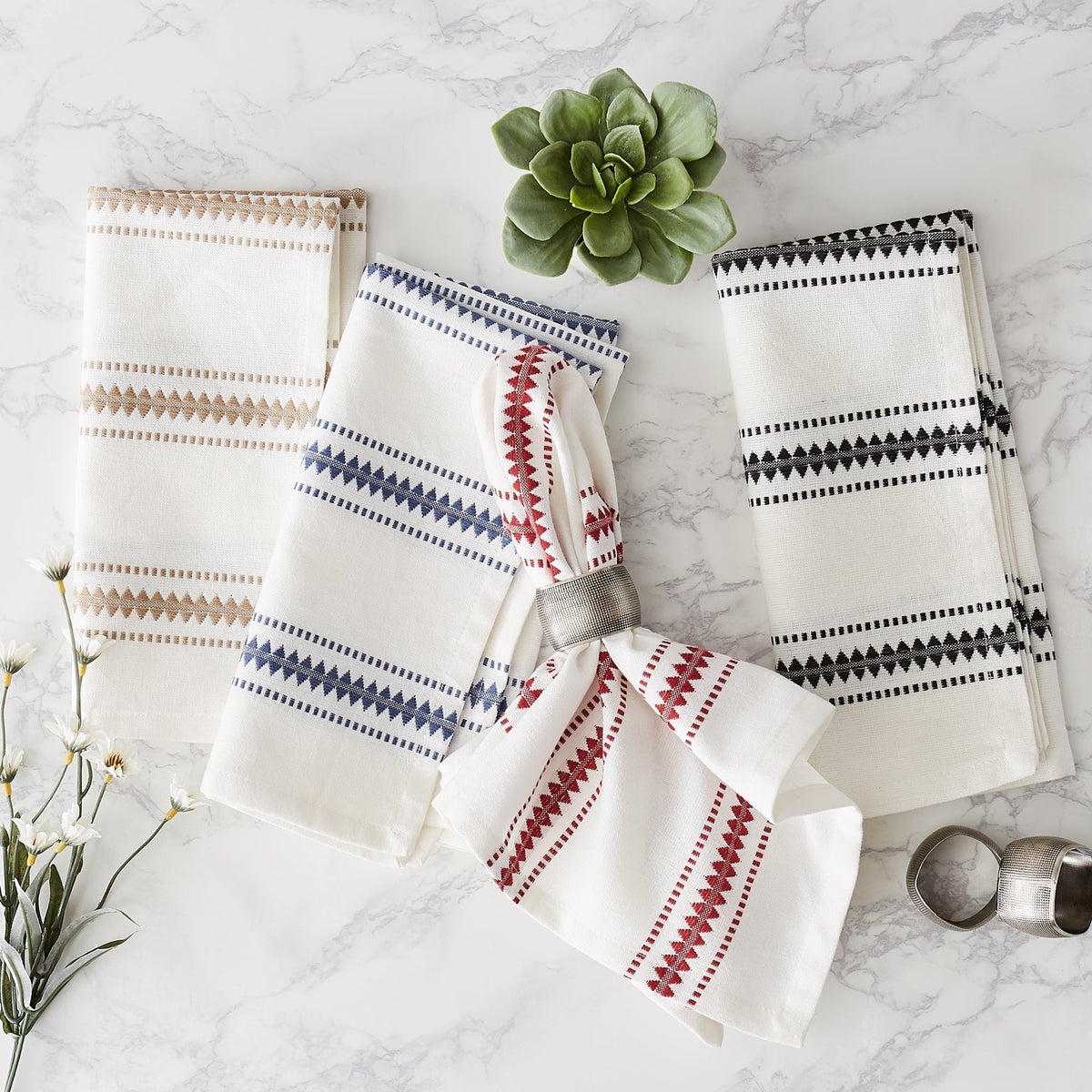 French Blue Zig Dobby Stripe Napkins, Set Of 6