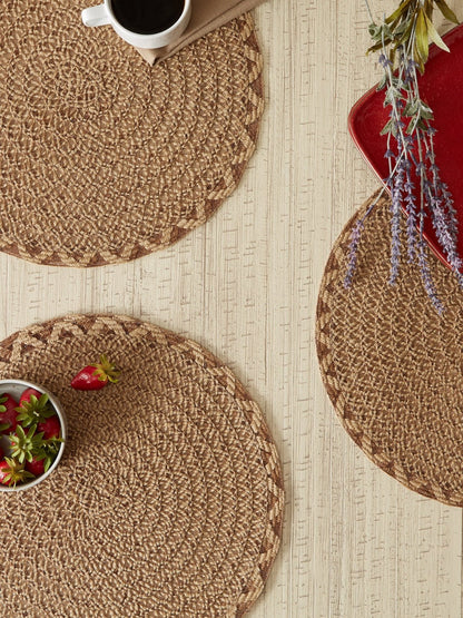 Natural Lattice Woven Polyester Round Placemats, Set Of 6