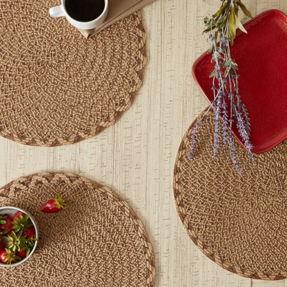 Natural Lattice Woven Polyester Round Placemats, Set Of 6