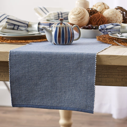 Stonewash Blue & White 2-Tone Ribbed 13"X72" Table Runner