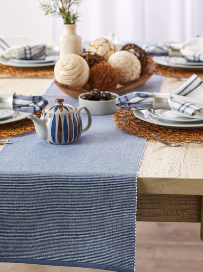 Stonewash Blue & White 2-Tone Ribbed 13"X72" Table Runner