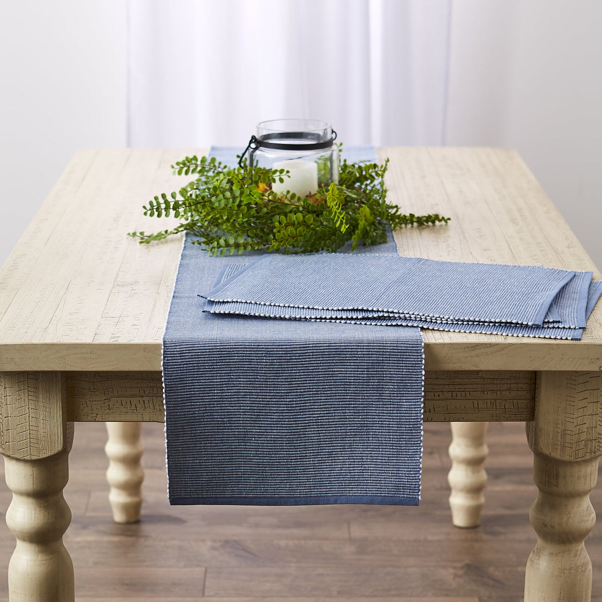 Stonewash Blue & White 2-Tone Ribbed 13"X72" Table Runner