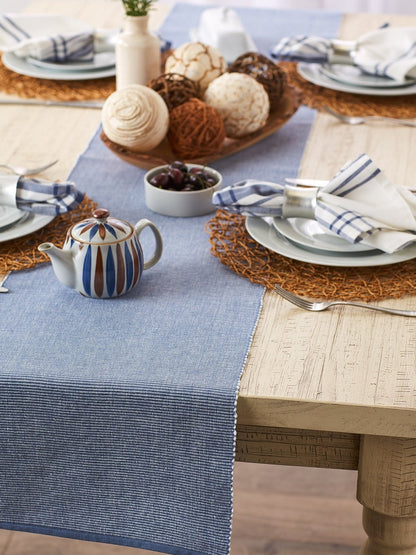 Stonewash Blue & White 2-Tone Ribbed 13"X72" Table Runner