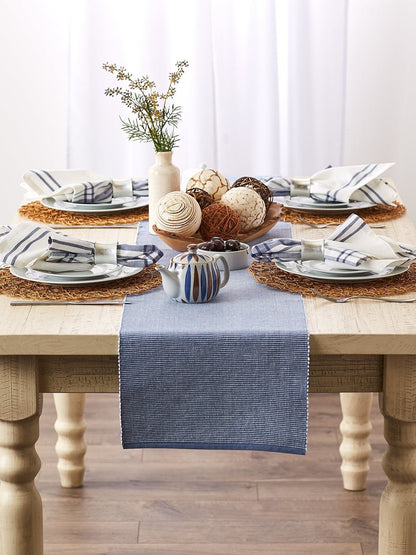 Stonewash Blue & White 2-Tone Ribbed 13"X72" Table Runner