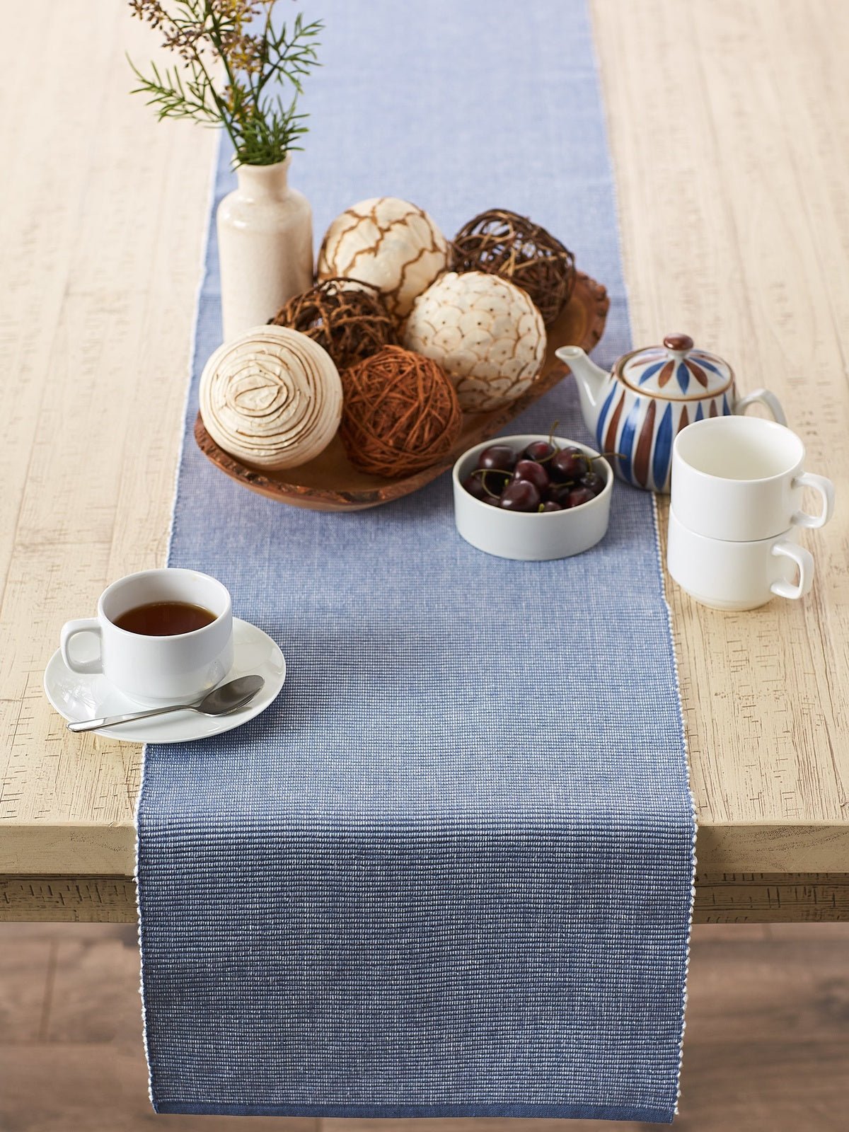 Stonewash Blue & White 2-Tone Ribbed 13"X72" Table Runner