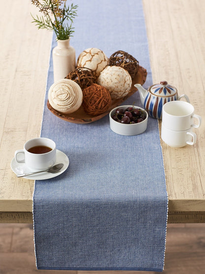 Stonewash Blue & White 2-Tone Ribbed 13"X72" Table Runner