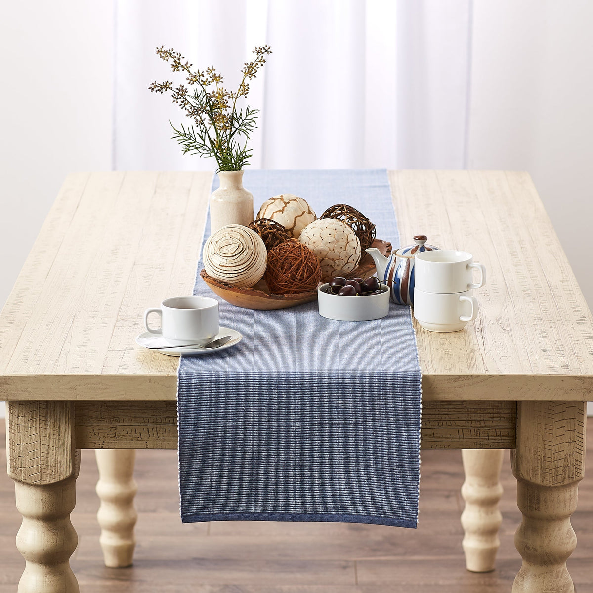 Stonewash Blue & White 2-Tone Ribbed 13"X72" Table Runner